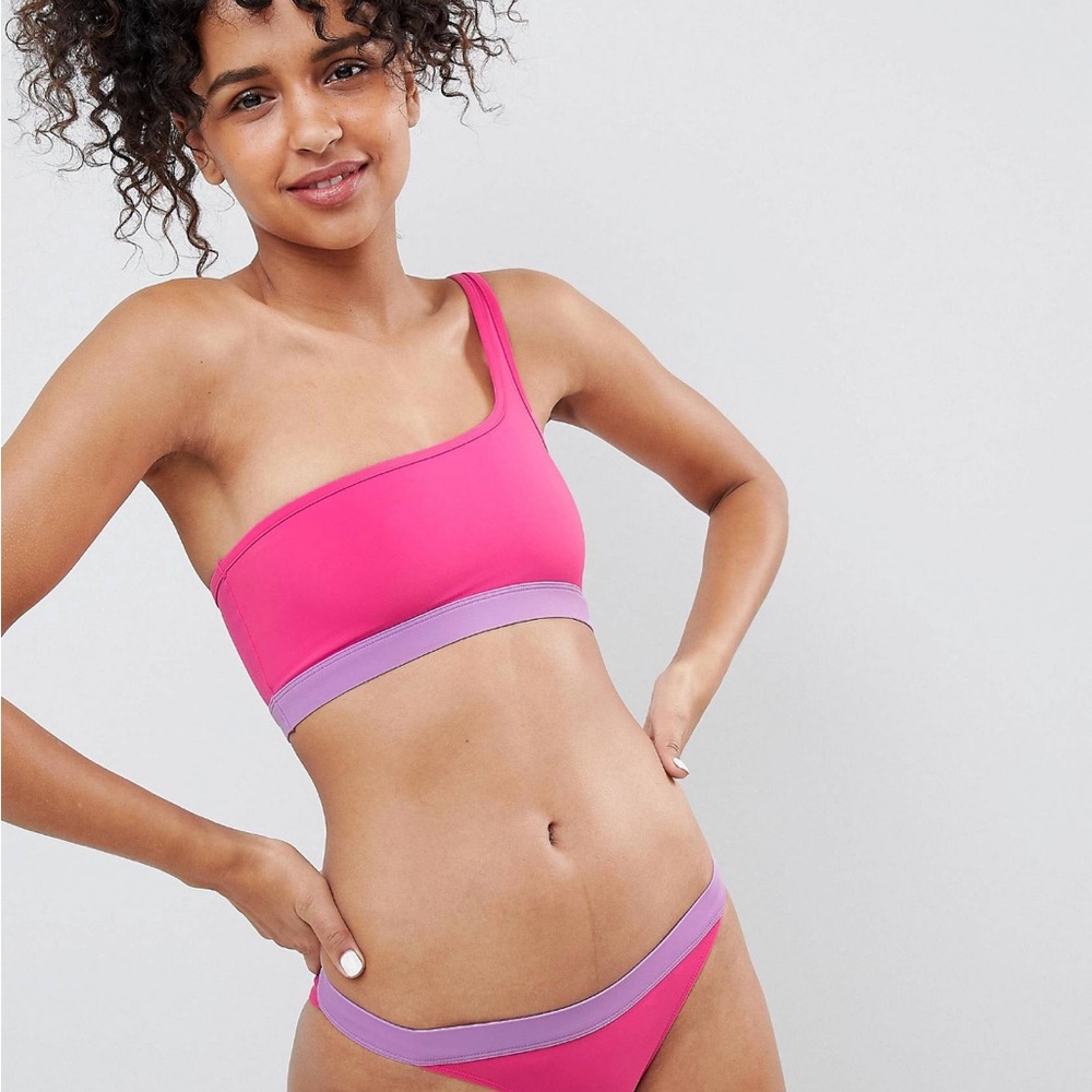 Monki one shoulder contrast bikini